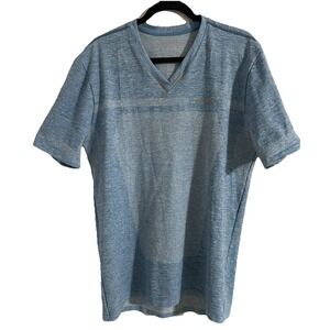 Men's Life Fitness Blue Grey Active Wear V Neck Short Sleeves Blue Tee Size XL